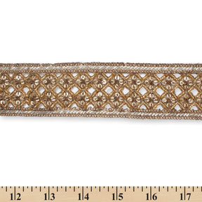 2.5 Inch Geometric Beaded Sequin Corded Eyelet Lace Trim