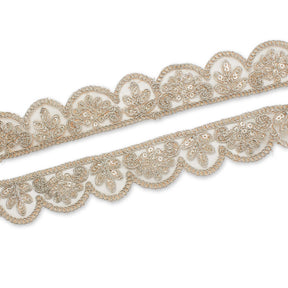 1.25 Inch Vine Sequined Metallic Corded Scalloped Mesh Trim