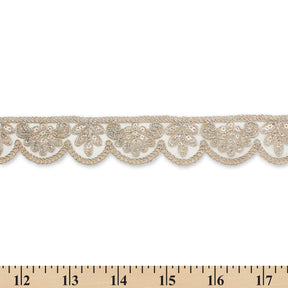 1.25 Inch Vine Sequined Metallic Corded Scalloped Mesh Trim