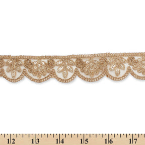 1.25 Inch Vine Sequined Metallic Corded Scalloped Mesh Trim