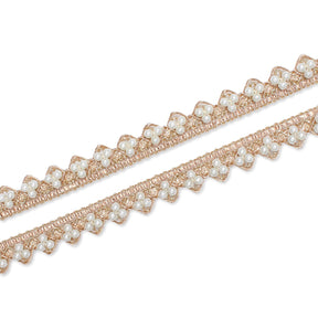 1/2 Inch Metallic Ribbon & Cording On Pearly Beaded Fabric Trim SV581883-HP Champagne / White Image A4