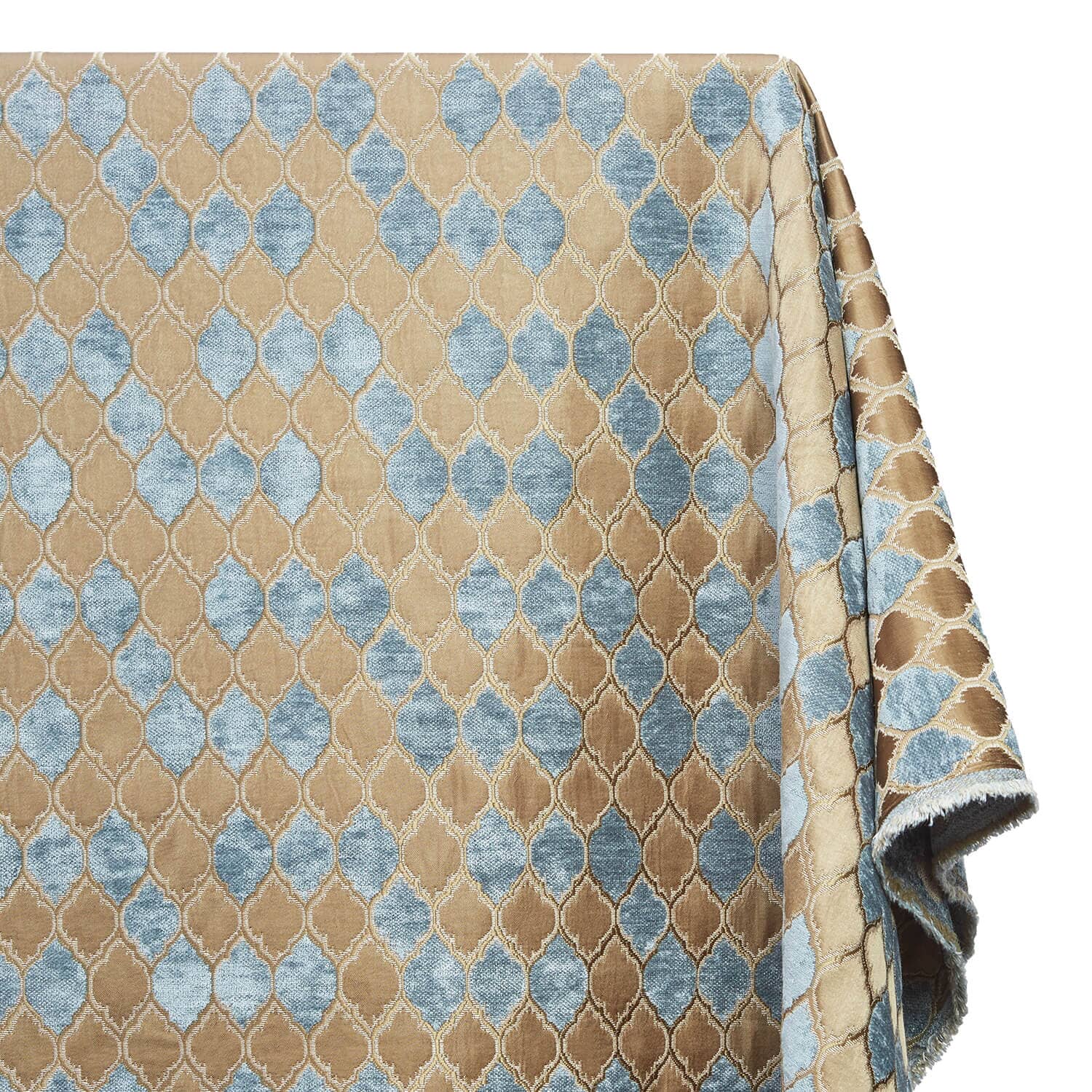 Trellis Chenille Upholstery Brocade Satin Jacquard Fabric SV581970 Tan Turquoise A1