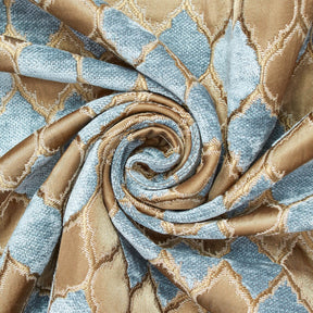 Trellis Chenille Upholstery Brocade Satin Jacquard Fabric SV581970 Tan Turquoise A2