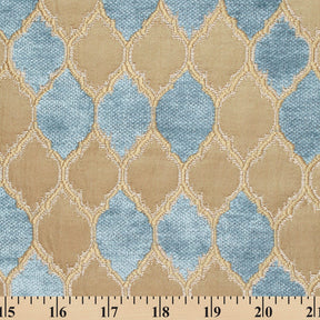 Trellis Chenille Upholstery Brocade Satin Jacquard Fabric SV581970 Tan Turquoise A9