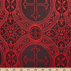 Liturgical Church Ecclesiastical Satin Jacquard Brocade Fabric SV582053 Red / Black A9