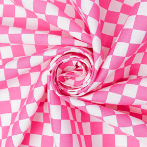 Checkered Print Cotton Fabric SV582166 Fuchsia White A2
