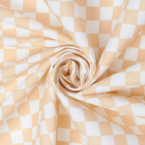 Checkered Print Cotton Fabric SV582167 Tan White A2