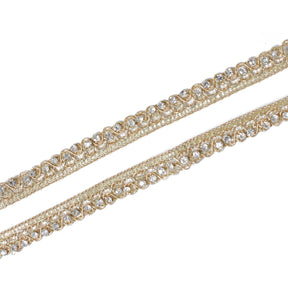 3 8 Inch Diamond Rhinestone Metallic Corded Lace Trim SV582394 Champagne A1