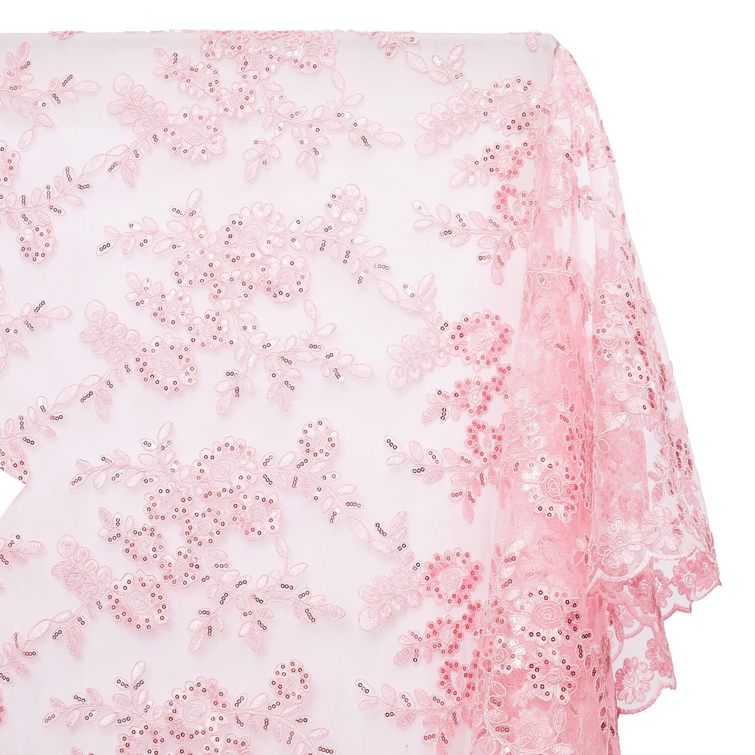 Sheer Floral Sequined Embroidery On Lace Fabric SV582709 Pink Image A1