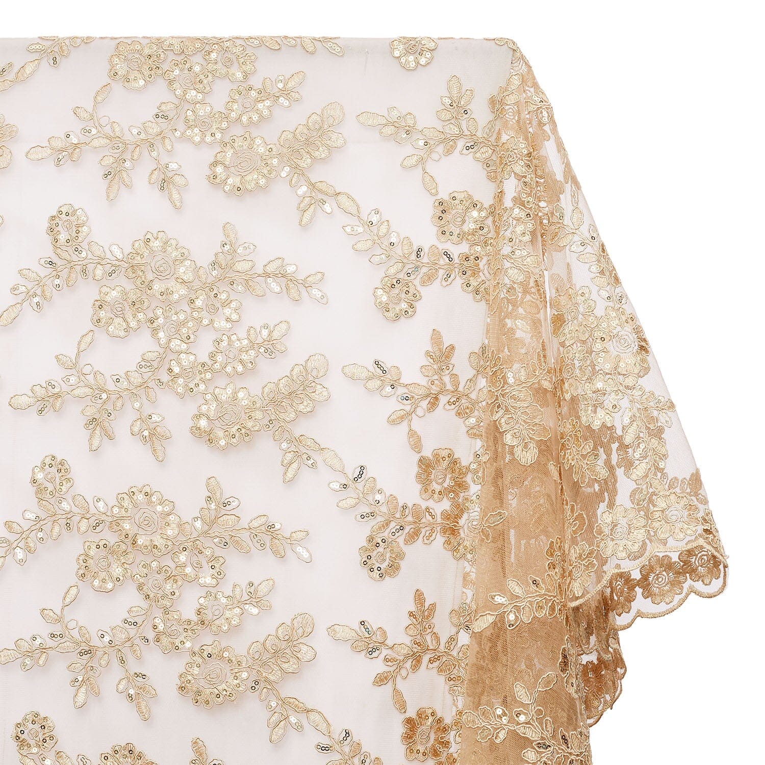 Sheer Floral Sequined Embroidery On Lace Fabric SV582714 Champagne Image A1