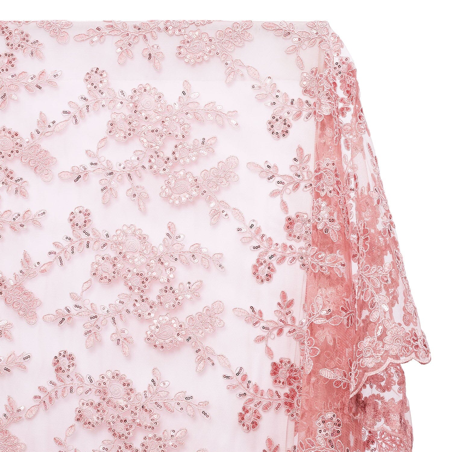 Sheer Floral Sequined Embroidery On Lace Fabric SV582715 Dusty Rose Image A1