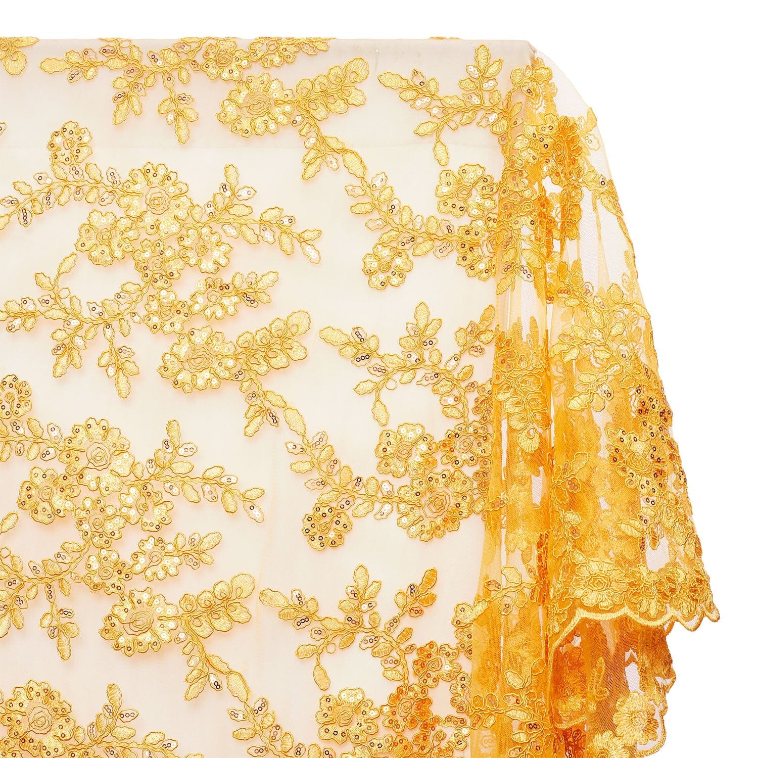 Sheer Floral Sequined Embroidery On Lace Fabric SV582716 Gold Image A1