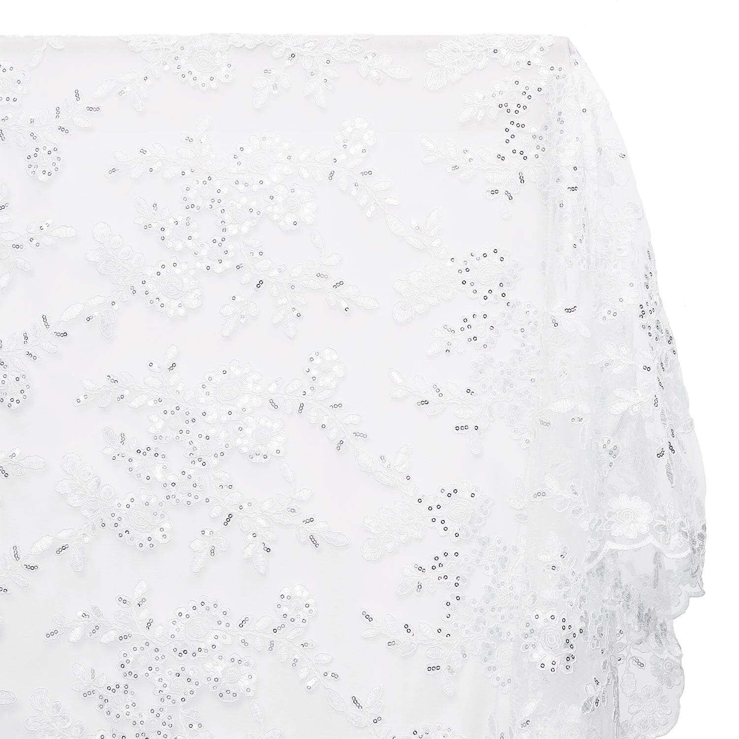 Sheer Floral Sequined Embroidery On Lace Fabric SV582721 White Image A1