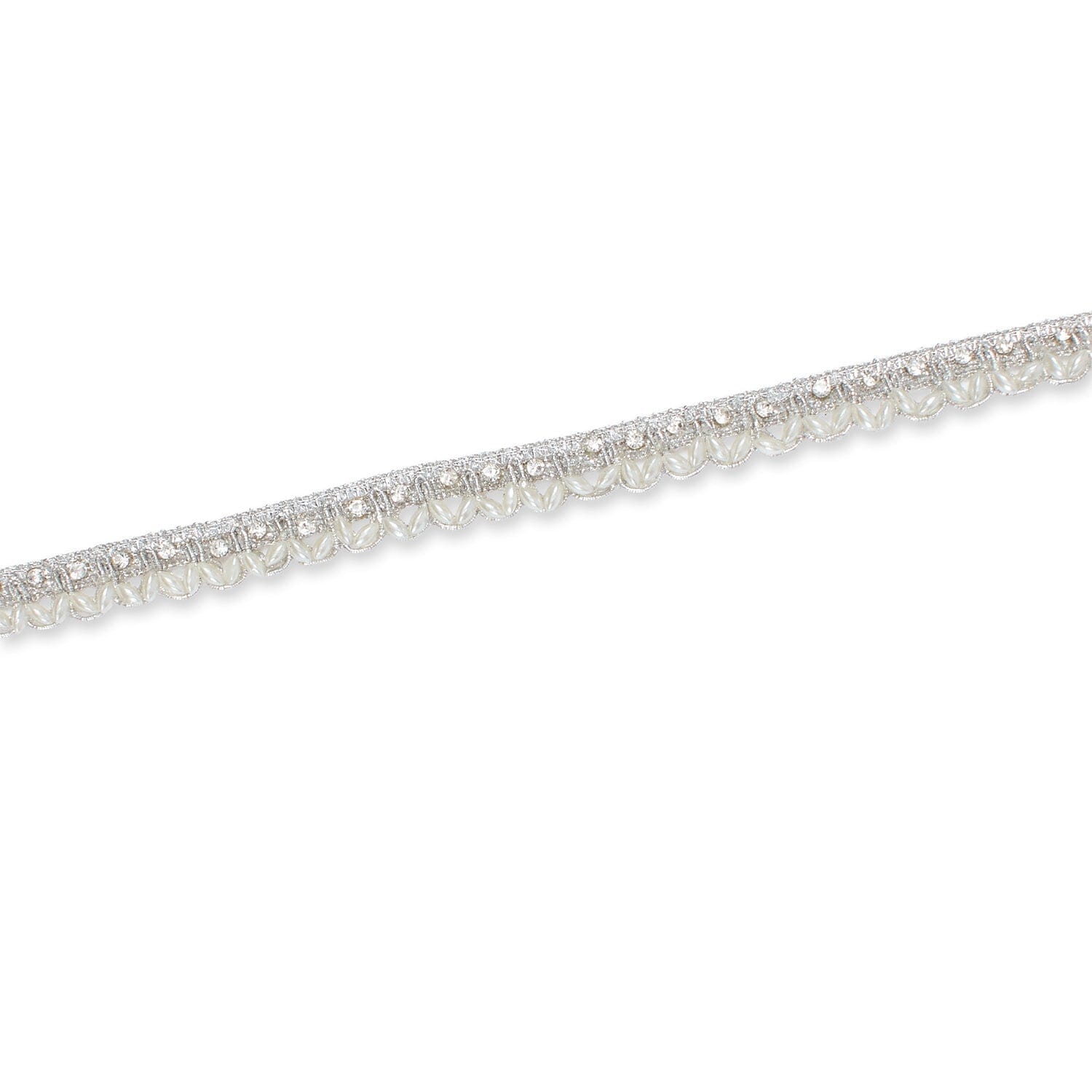 1/2 Inch Beaded Rhinestone Metallic Corded Ribbon Fabric Trim SV582732 Silver Image A3