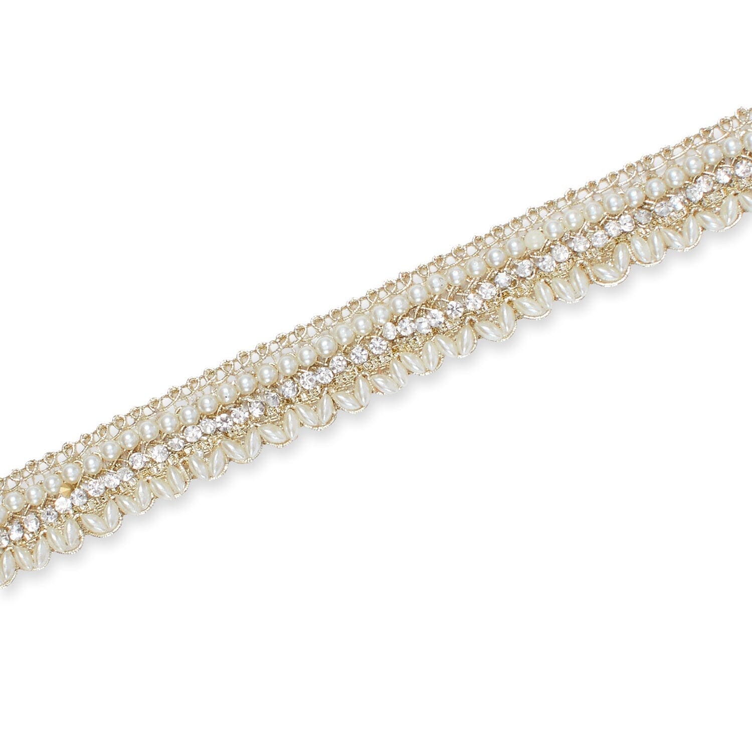 3/4 Inch Pearly Beaded Rhinestone Metallic Corded Fabric Trim SV582735 Gold Image A3