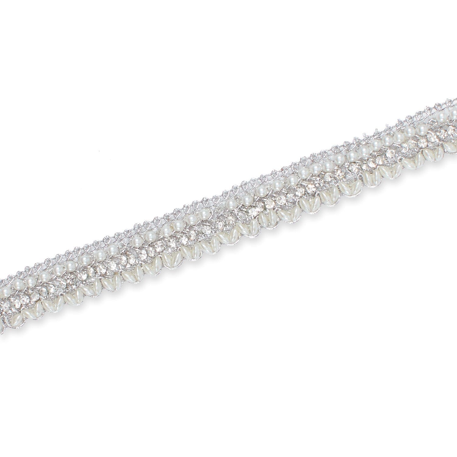 3/4 Inch Pearly Beaded Rhinestone Metallic Corded Fabric Trim SV582738 Silver Image A3