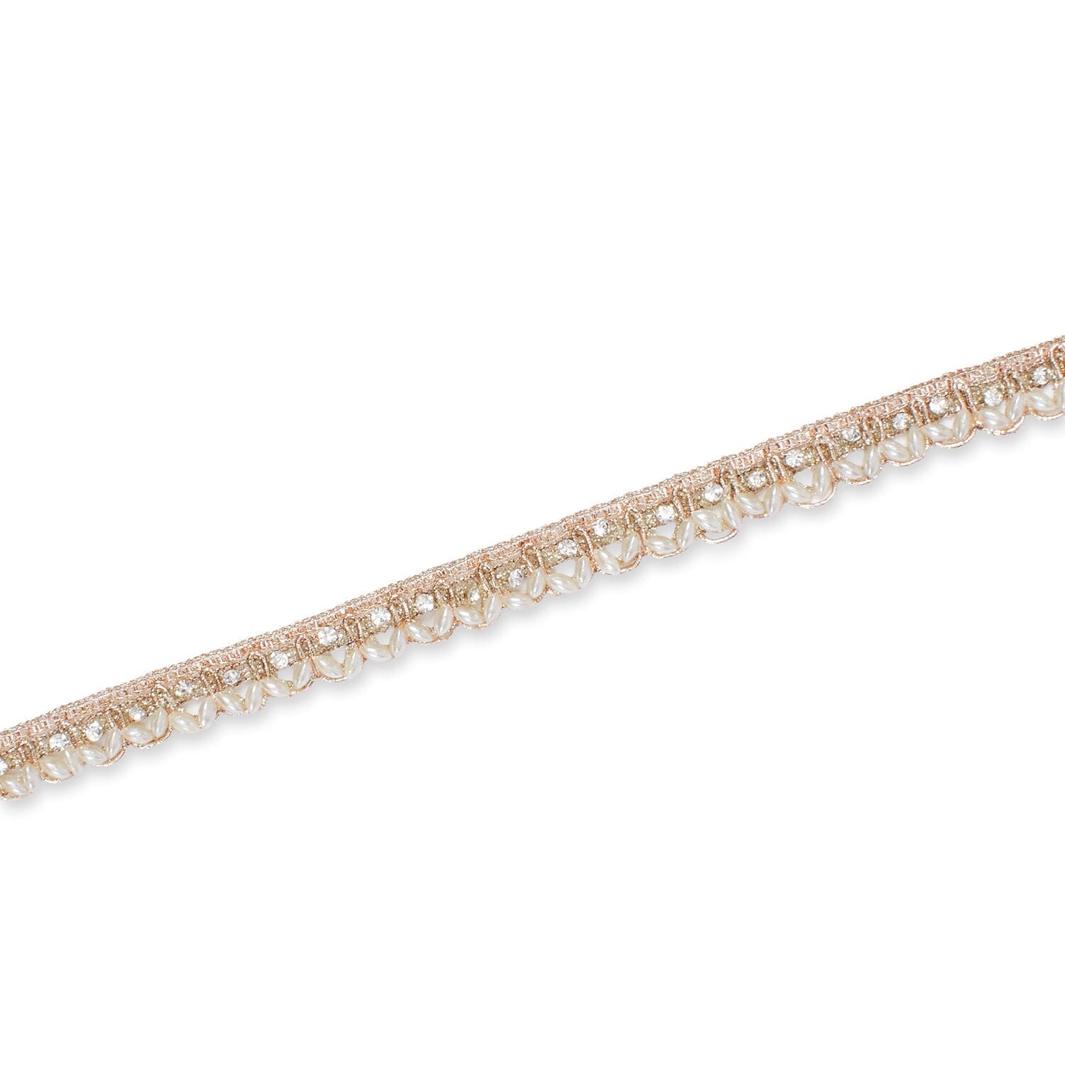 1/2 Inch Beaded Rhinestone Metallic Corded Ribbon Fabric Trim SV582743 Champagne Image A3