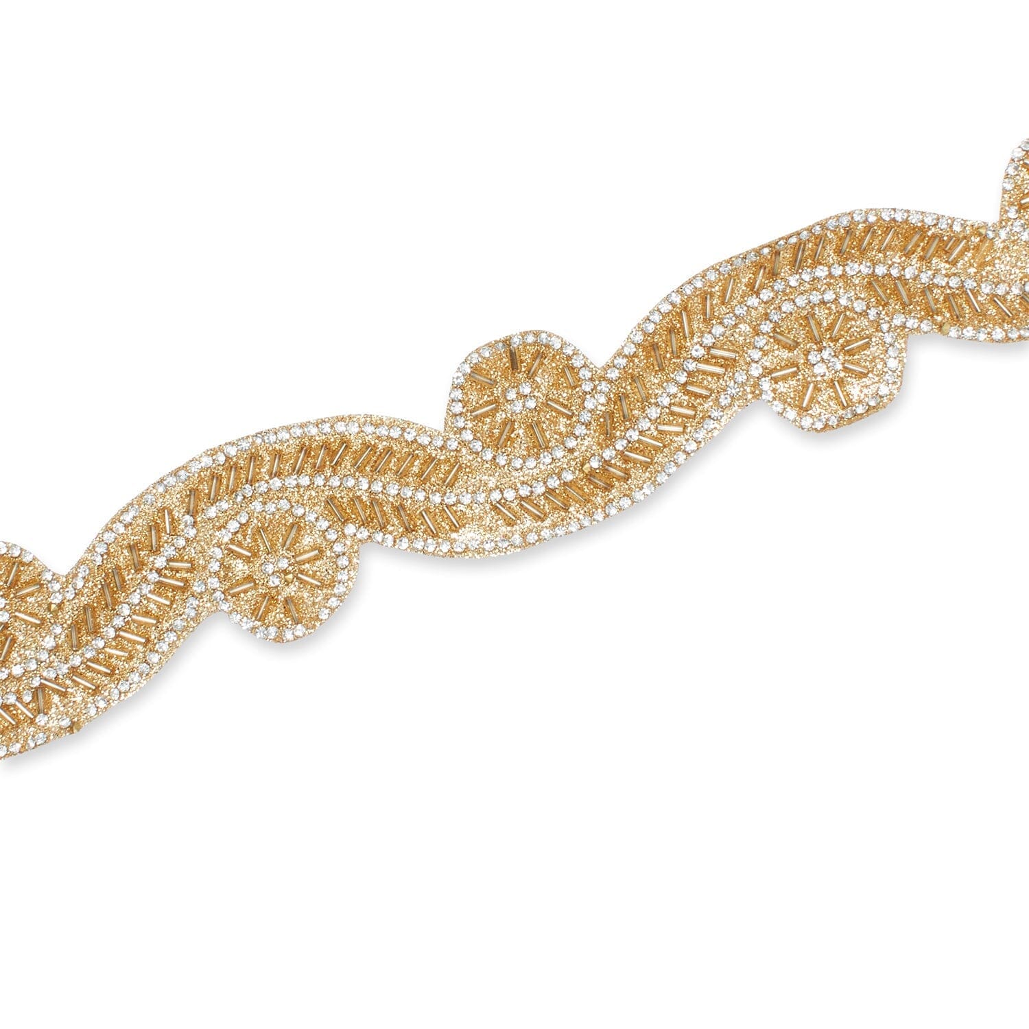 1.5 Inch Beaded Rhinestone Glitter Infused Iron On Sheer Fabric Trim SV582892 Gold Image A3