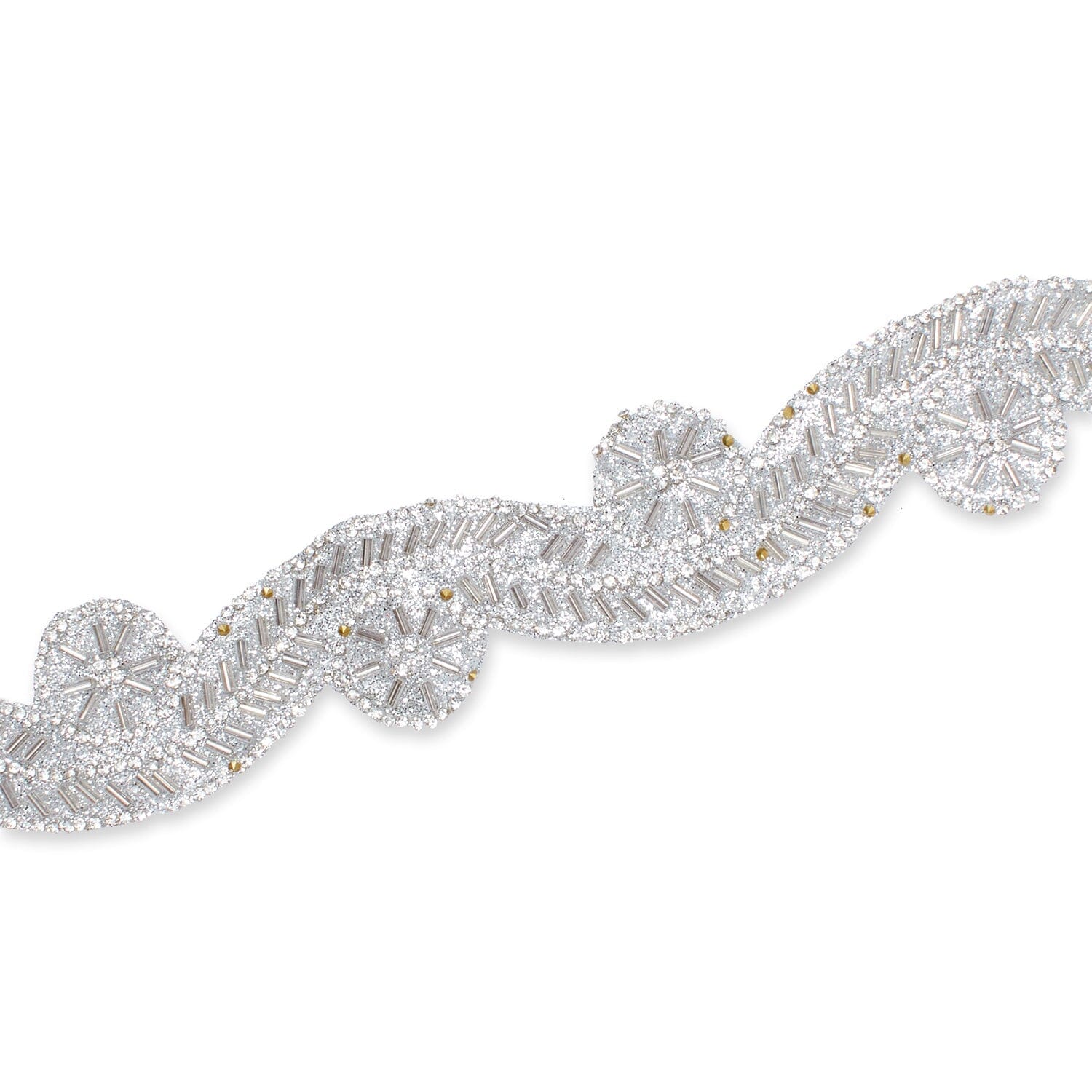 1.5 Inch Beaded Rhinestone Glitter Infused Iron On Sheer Fabric Trim SV582894 Silver Image A3