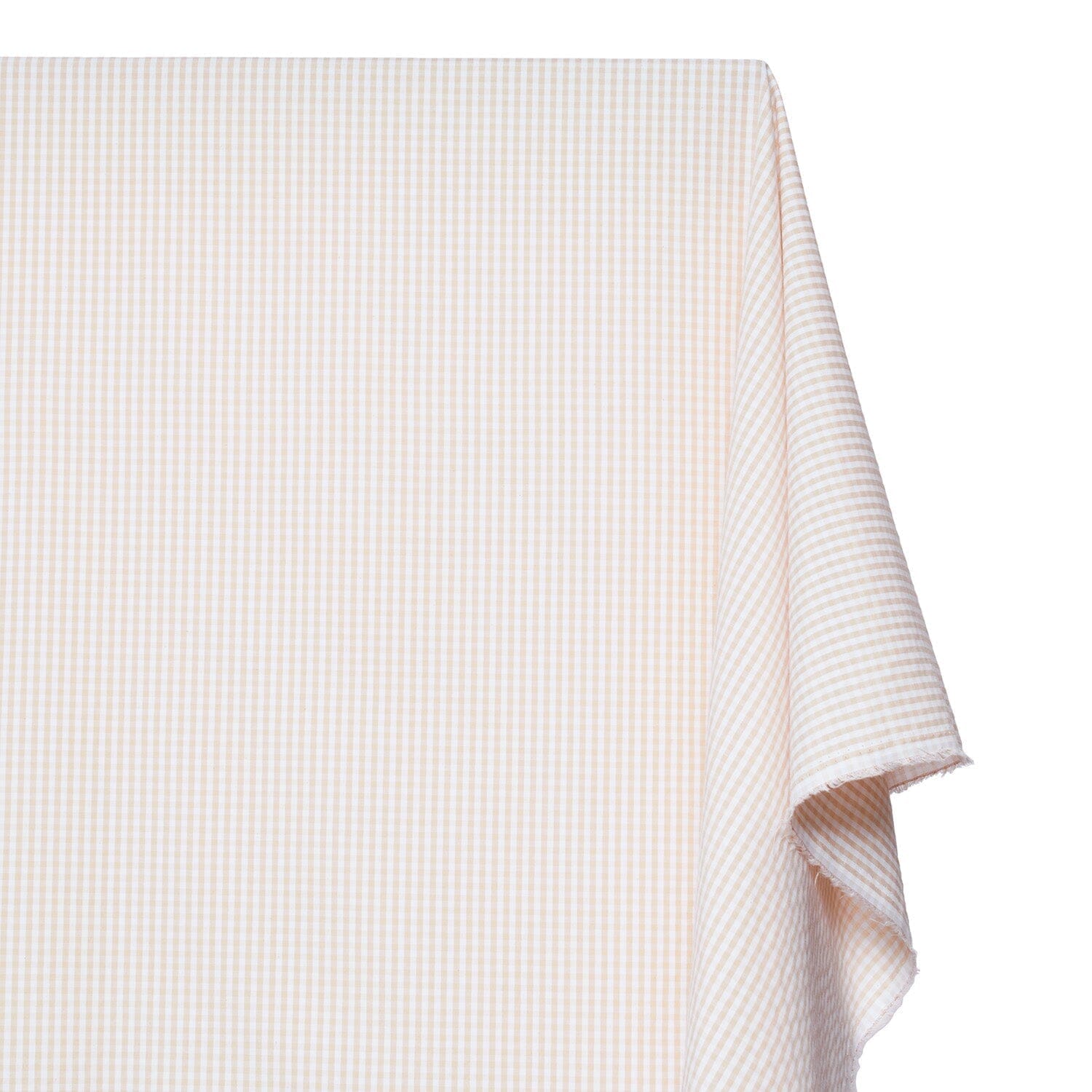 1/8 Inch Gingham Check Polyester Cotton Poplin Fabric SV582945 Tan / White Image A1