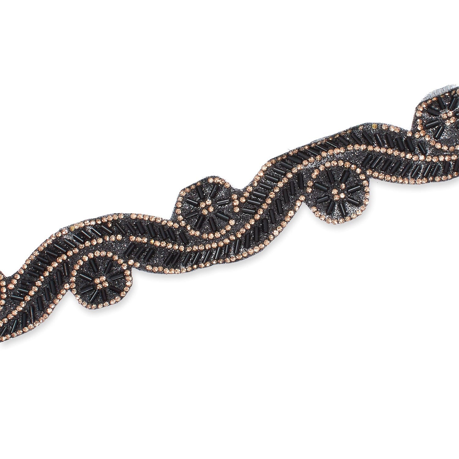 1.5 Inch Beaded Rhinestone Glitter Infused Iron On Sheer Fabric Trim SV582989 Black Image A3