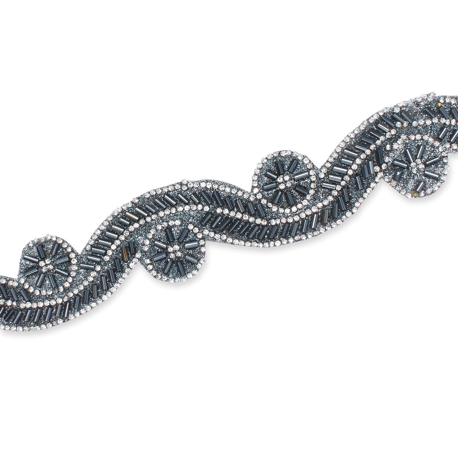 1.5 Inch Beaded Rhinestone Glitter Infused Iron On Sheer Fabric Trim SV582990 Grey Image A3