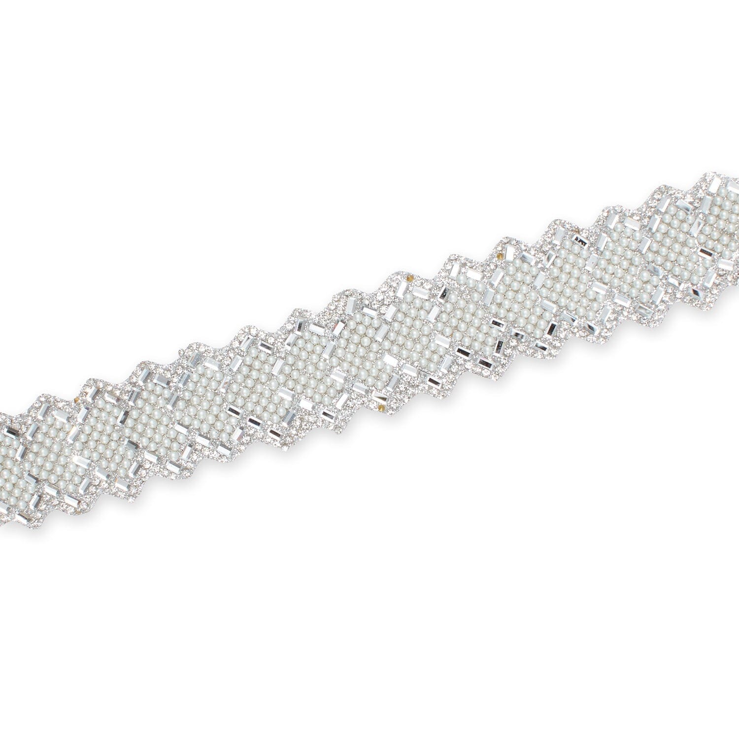 1.25 Inch Pearly Rhinestone Glitter Infused Iron On Scalloped Mesh Fabric Trim SV583002 Silver Image A3