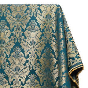 Extra Wide Floral Damask Upholstery Jacquard Fabric SV583032 Teal / Gold Image A1