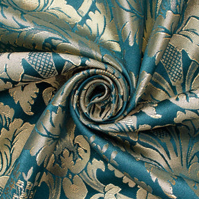 Extra Wide Floral Damask Upholstery Jacquard Fabric SV583032 Teal / Gold Image A2