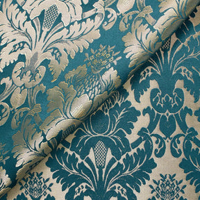 Extra Wide Floral Damask Upholstery Jacquard Fabric SV583032 Teal / Gold Image A5
