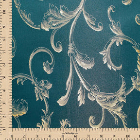 Extra Wide Floral Damask Upholstery Jacquard Fabric SV583032 Teal / Gold Image A9