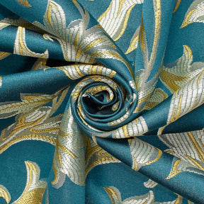 Extra Wide Bloom Upholstery Jacquard Fabric SV583034 Teal / Gold Image A2