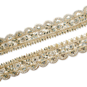 2 Inch Mirror Rhinestones Metallic Cording On Mesh Lace Trim SV583280 Gold Image A3