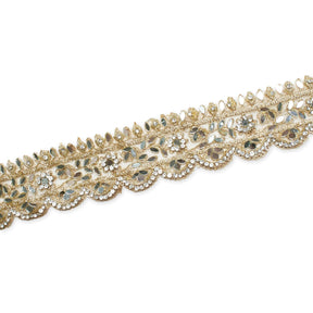 2 Inch Mirror Rhinestones Metallic Cording On Mesh Lace Trim SV583280 Gold Image A4