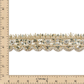 2 Inch Mirror Rhinestones Metallic Cording On Mesh Lace Trim SV583280 Gold Image A9