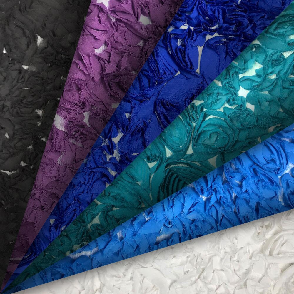 Abstract Daisy Ruffle Georgette on Mesh Fabric 56