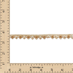 1/2 Inch Metallic Ribbon & Cording On Pearly Beaded Fabric Trim SV583119-HP Gold / White & Gold Image A9