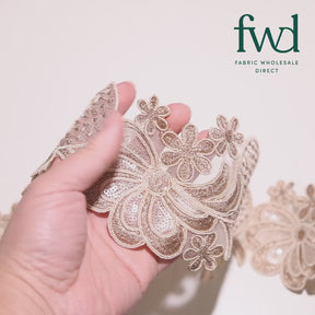 Wild Flower Corded Sequin Embroidery On 4 Inch Scalloped Mesh Lace Trim Fabric Fone Video|SV582517