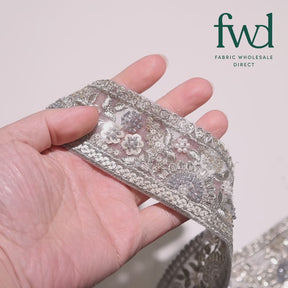 Sunshine Garden Floral Beaded Sequin Metallic Embroidery On 2 Inch Hemmed Mesh Lace Trim Grey Video|SV582858