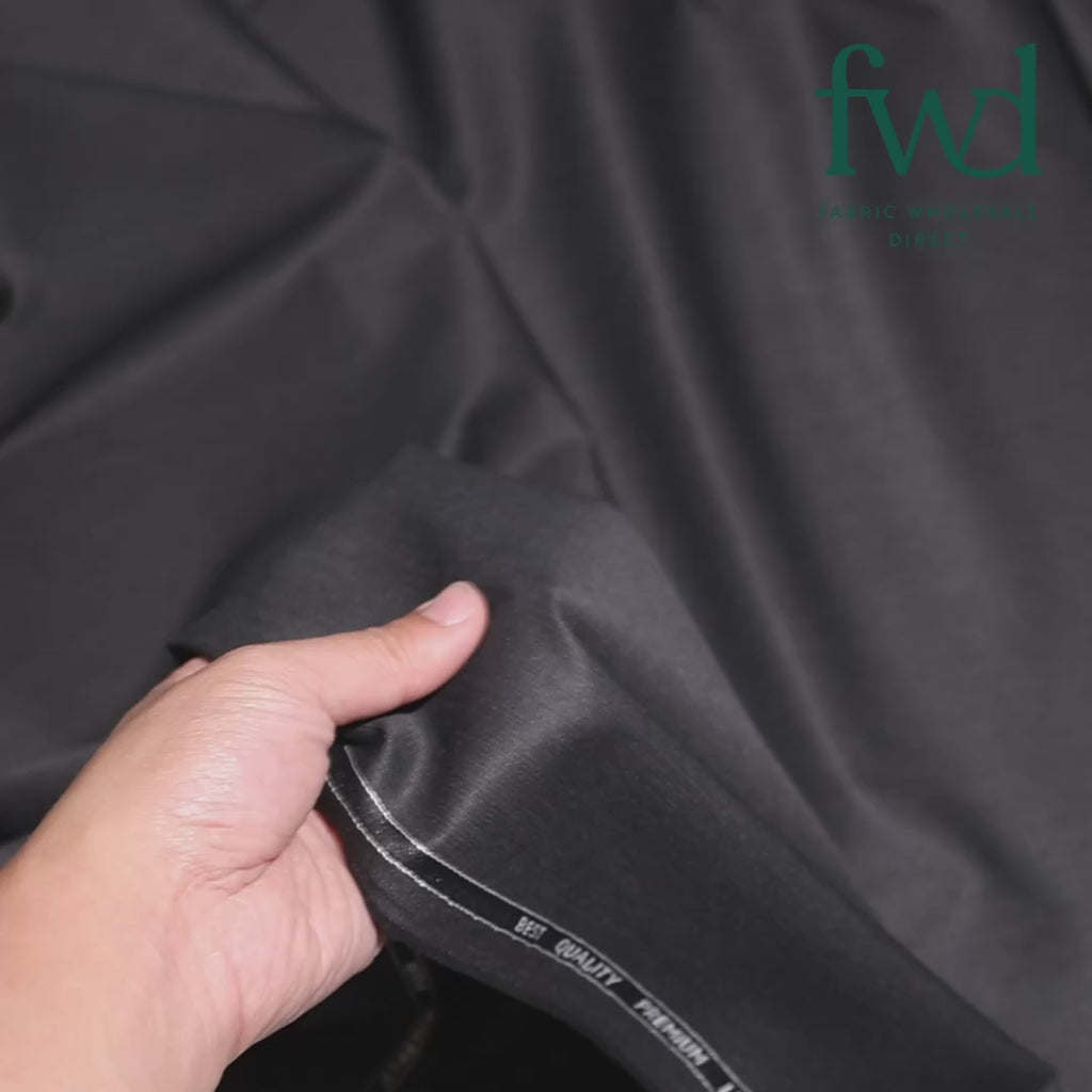 Pinstripe Stretch Polyester Viscose Wool-Look Twill Suiting Fabric Charcoal Video|SV583336