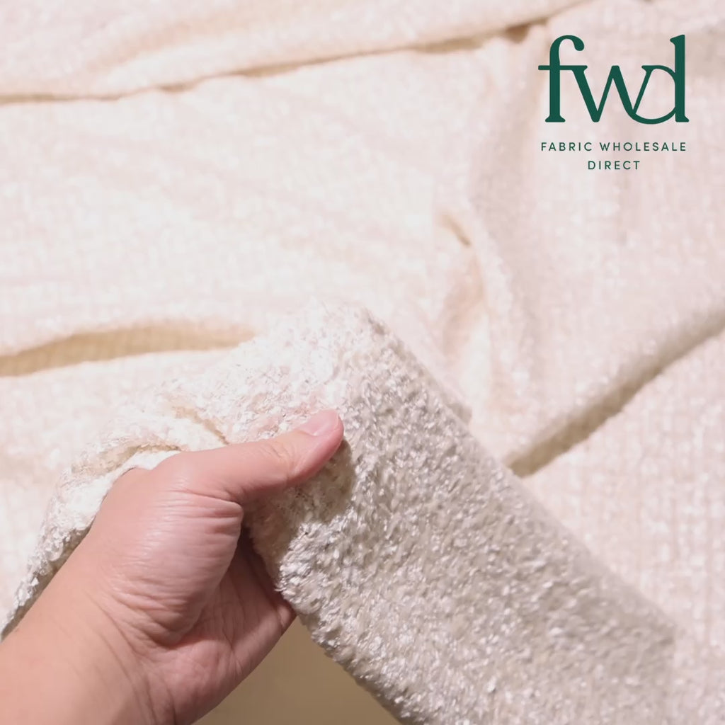 Plush Eyelash Boucle Tweed Fabric Beige Video|SV582284