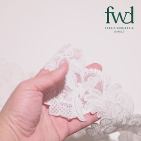 Leafy Floral Corded Sequin Embroidery On 4 Inch Scalloped Mesh Lace Trim Fabric White Video|SV582522