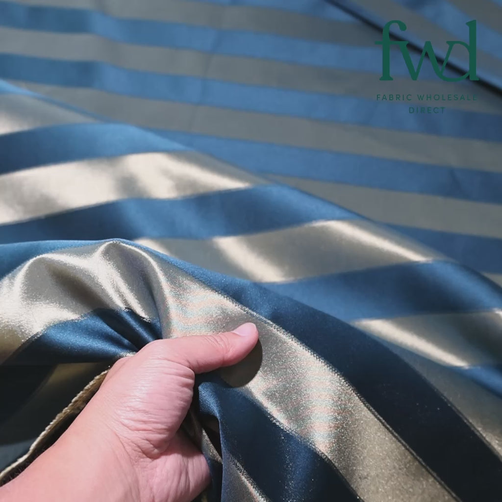 Extra Wide Striped Upholstery Jacquard Fabric Teal Gold Video|SV583035