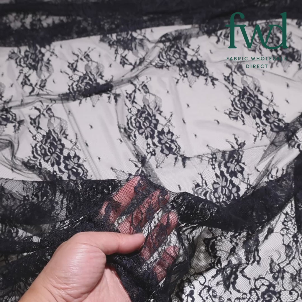 Garden Chantilly Lace Fabric Navy Blue Video|SV582683