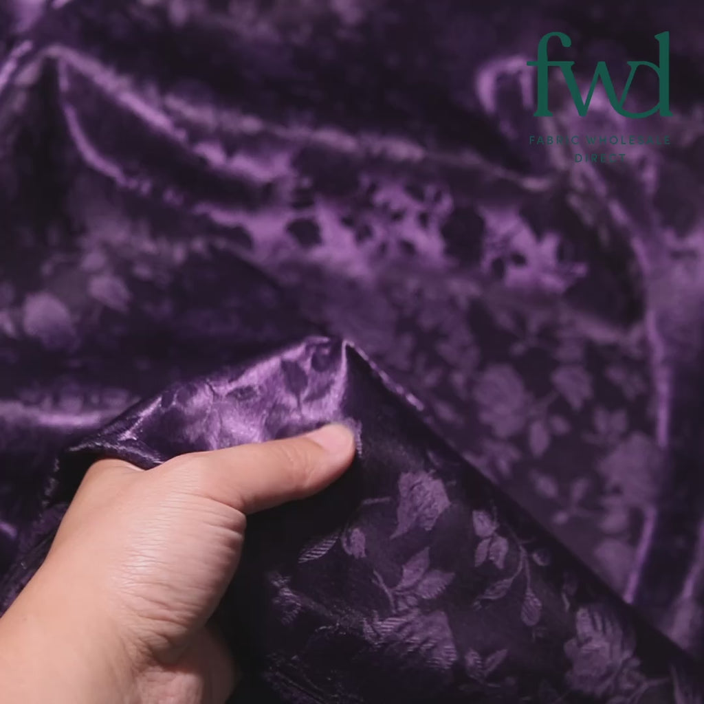 Rose Jacquard Satin Fabric Video SV582002 Plum