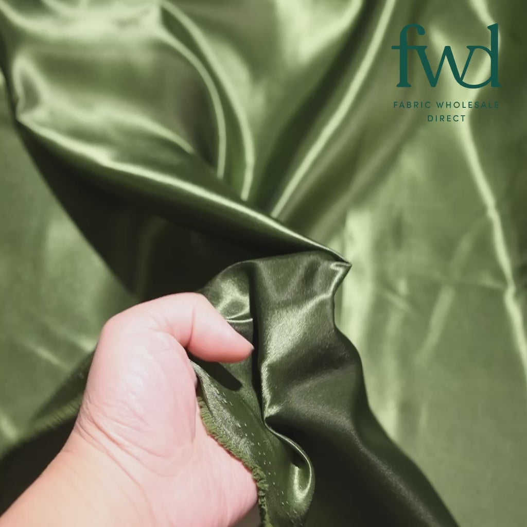 Polyester Charmeuse Satin (58/60 Inch) Fabric Martini Olive Video|SV571248