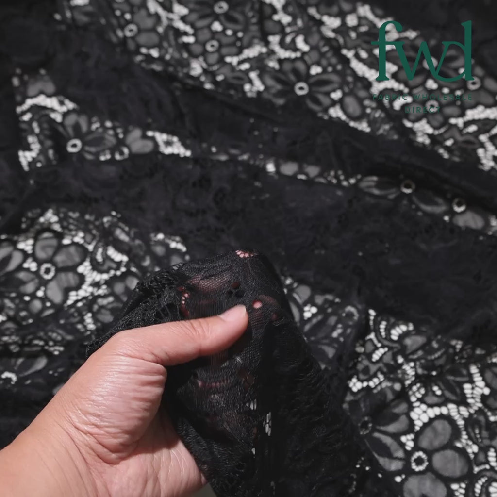 Florence Stretch Lace Fabric Black Video|SV573515