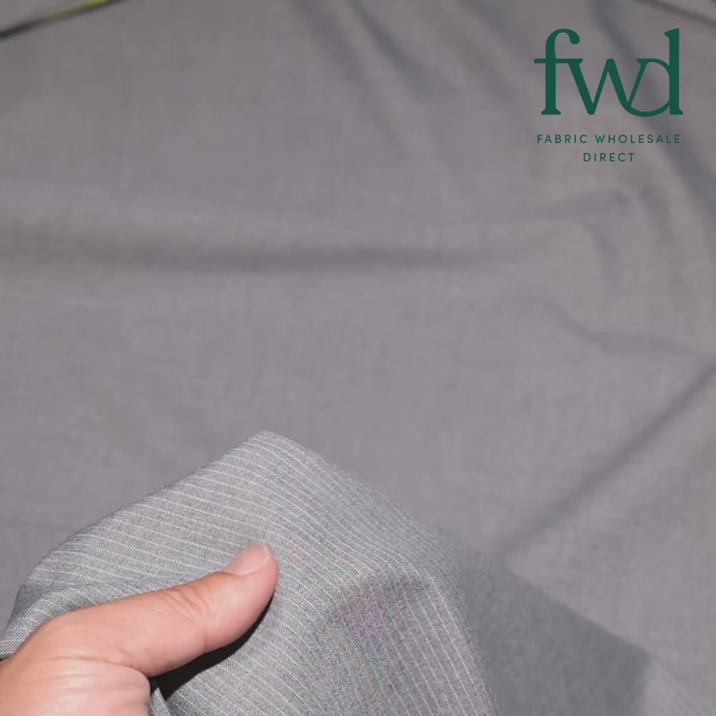 Pinstripe Polyester Viscose Wool-Look Suiting Fabric Grey Video|SV583346
