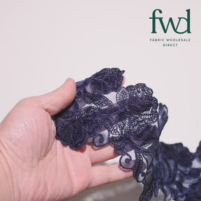 Floral Vine Corded Sequin Embroidery On 4 Inch Scalloped Mesh Lace Trim Navy Blue Video|SV582512