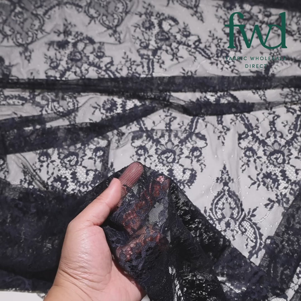 Vine Chantilly Lace Fabric Black Video|SV582664